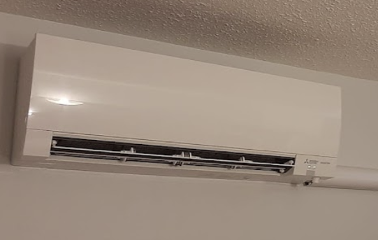 Hyper Heat System indoor head. This ductless split system offers heating and cooling via an indoor head and outdoor heat pump.